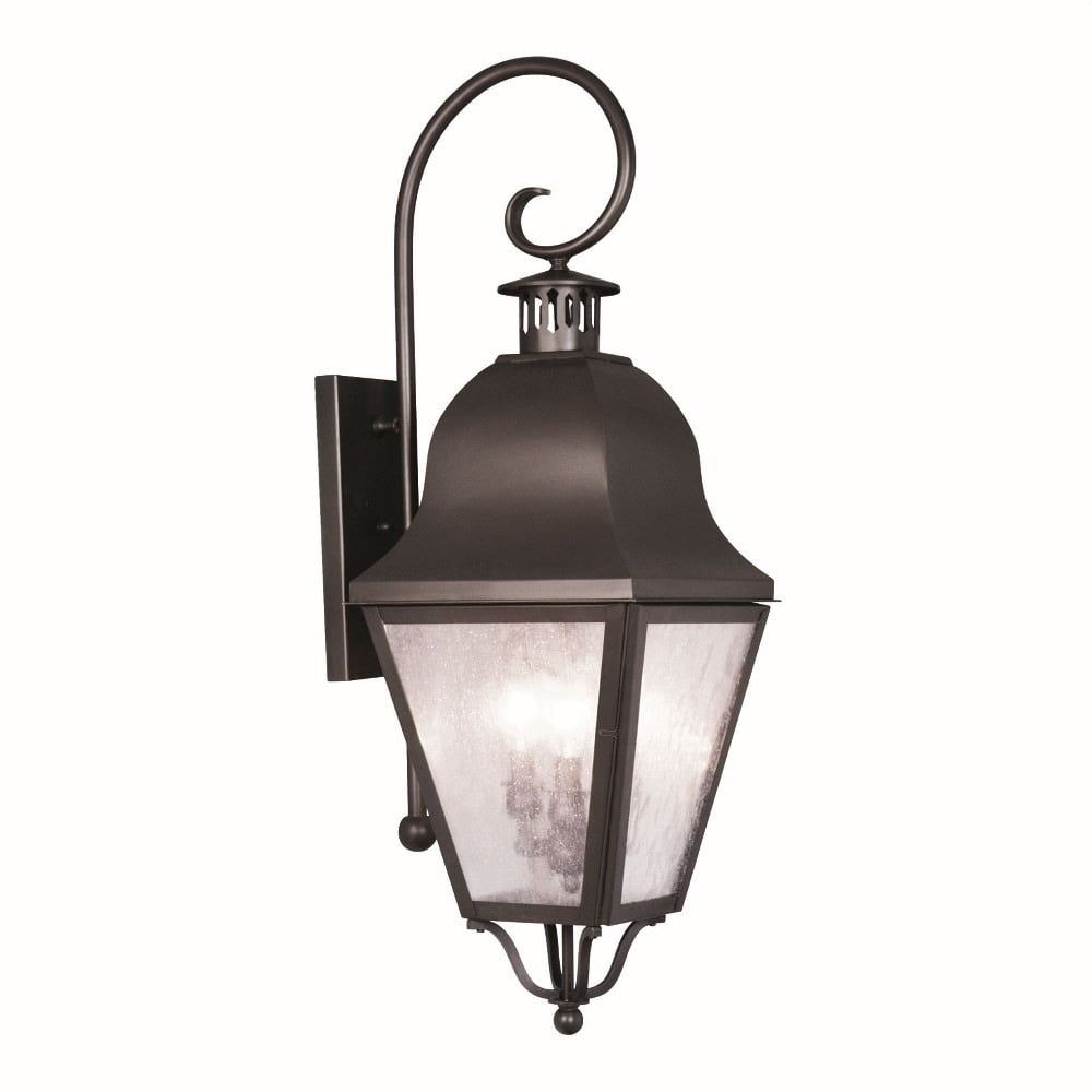 Amwell Bronze 3-Light Outdoor Wall Lantern with Seeded Glass