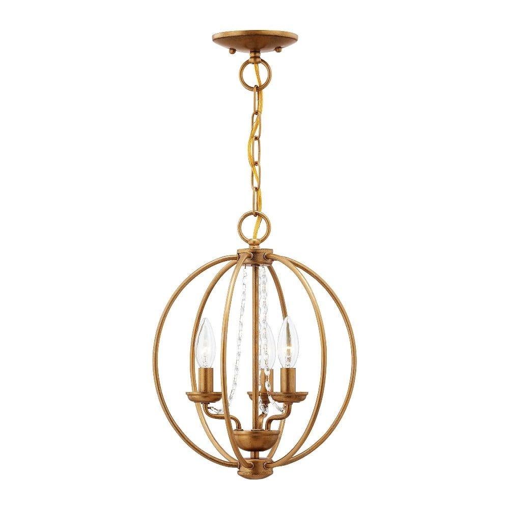 Arabella Antique Gold Leaf 3-Light Mini Chandelier with Crystals