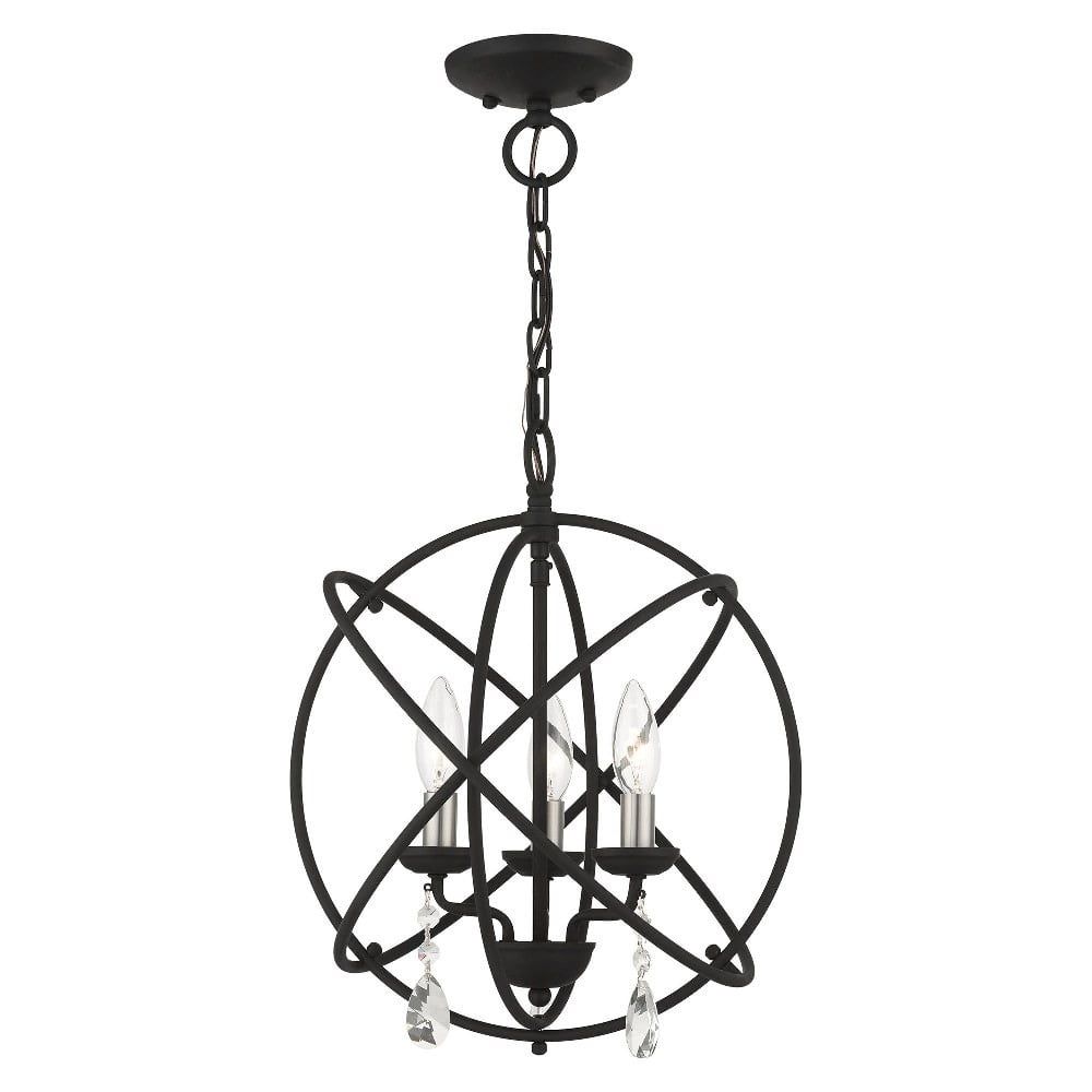 Black Steel Mini Chandelier with Crystal Accents