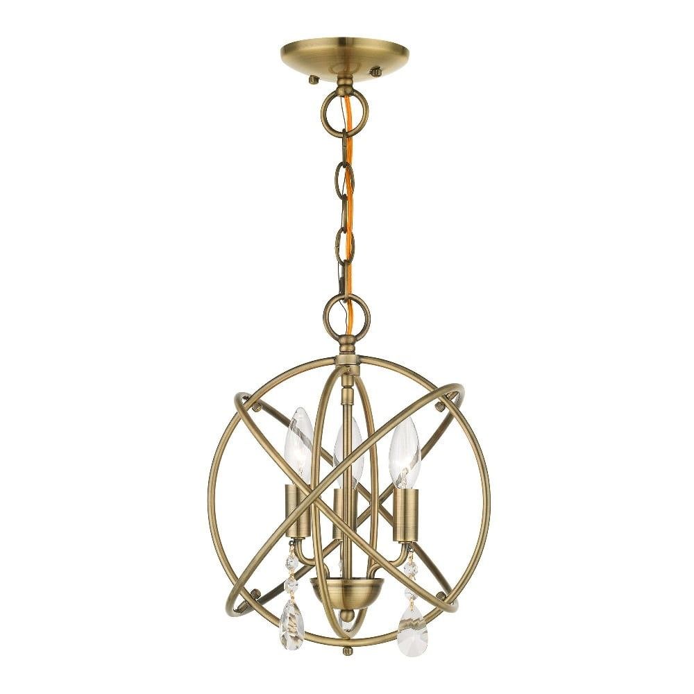 Antique Brass Mini 3-Light Chandelier with Crystal Accents