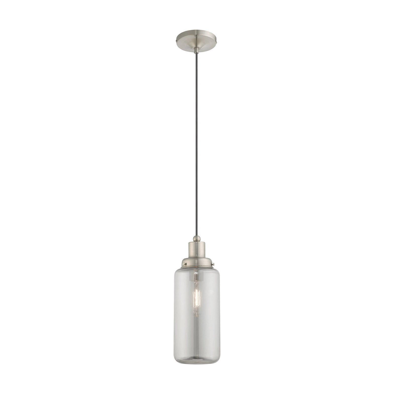 Brushed Nickel Mini Indoor/Outdoor Jar Pendant with Smoke Glass