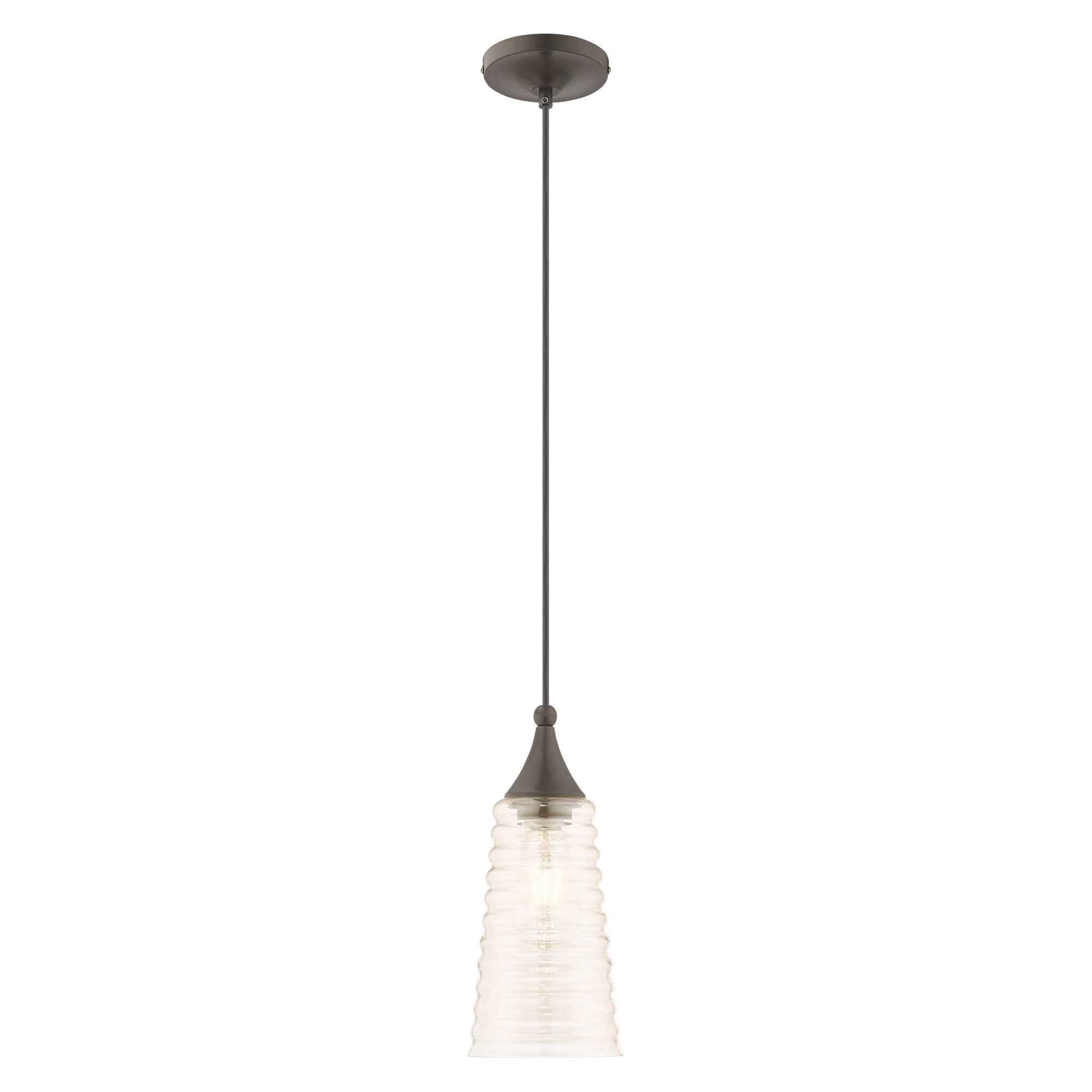 Champagne Ribbed Glass Mini Pendant in English Bronze with LED