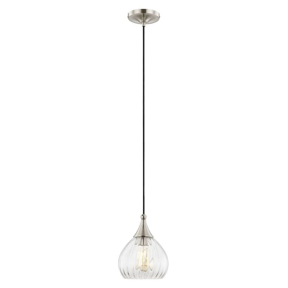 Contemporary Brushed Nickel 1-Light Mini Pendant with Clear Glass