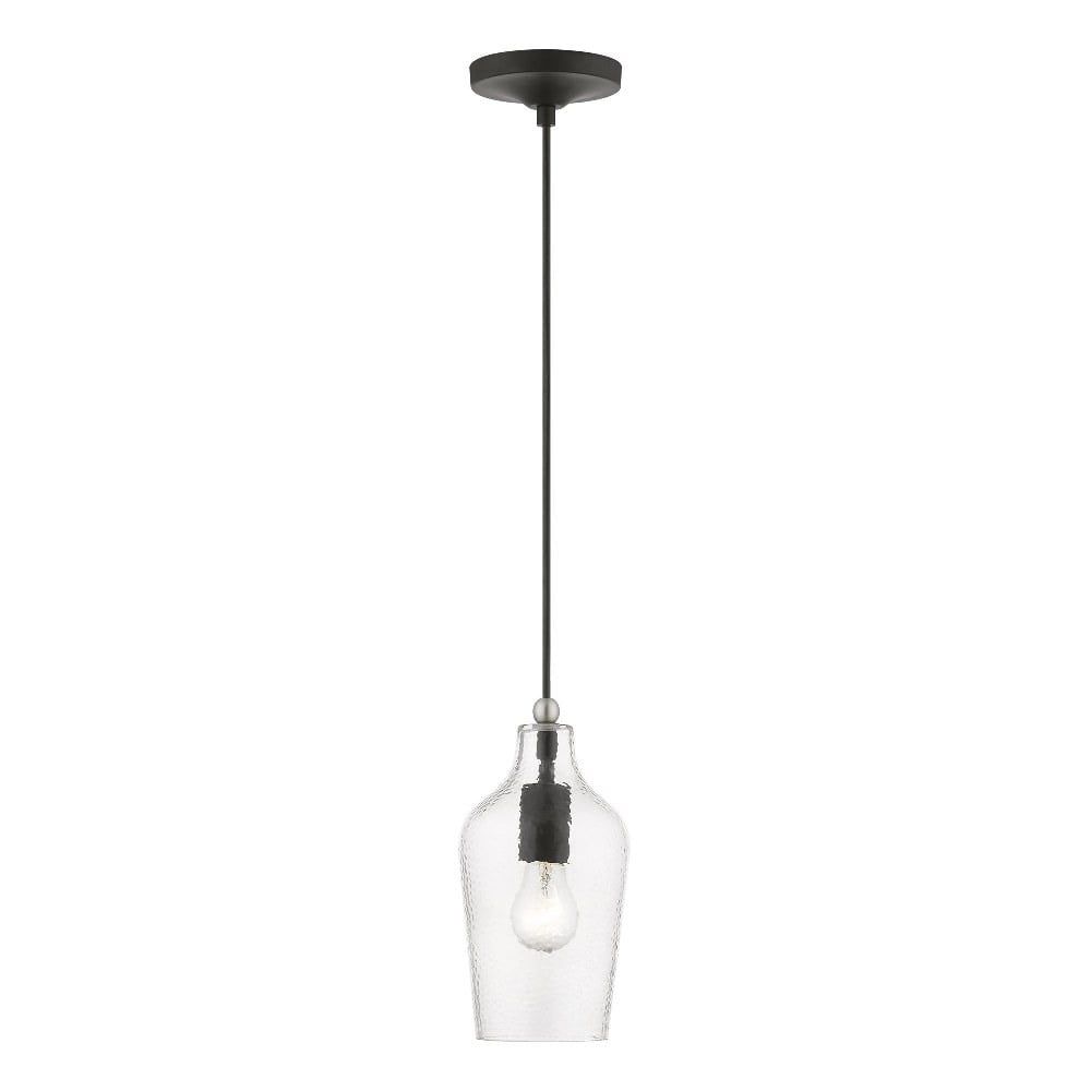 Avery Transitional Mini Pendant in Black and Brushed Nickel with Clear Glass