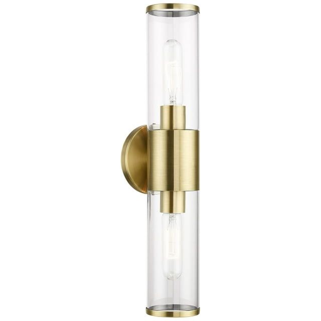 Antique Brass Dual Cylinder Vanity Sconce with Dimmable Lighting
