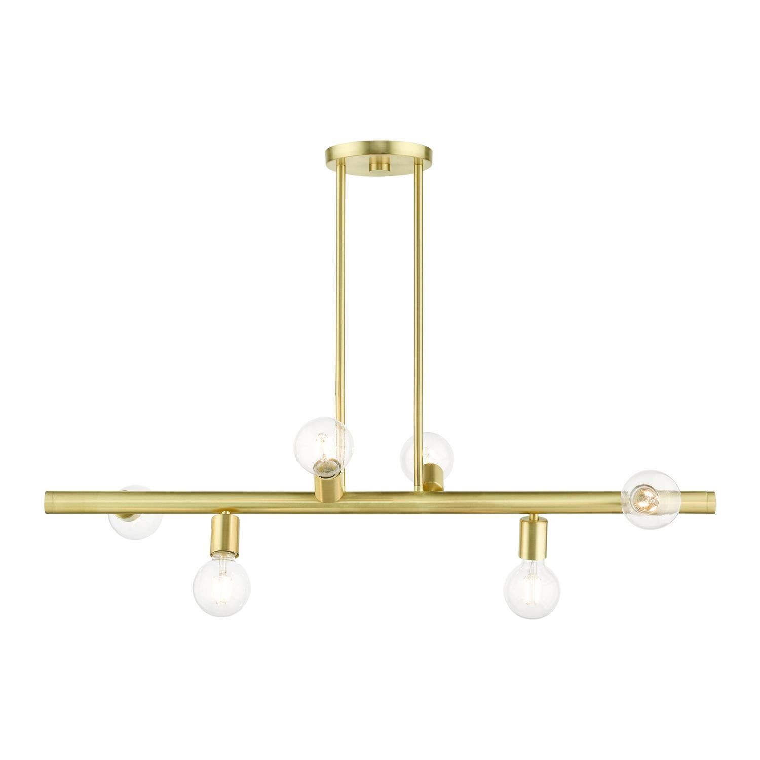 Satin Brass 6-Light Linear Chandelier with Exposed Bulbs