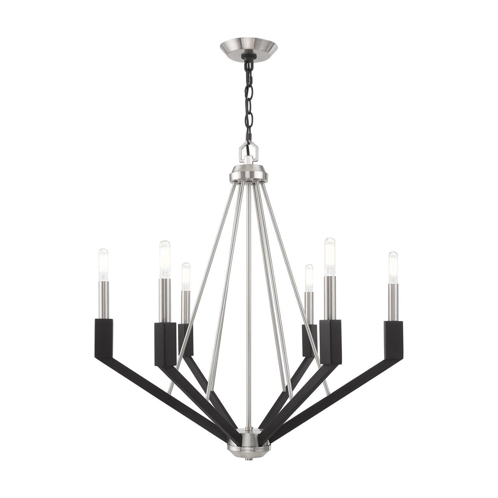 Brushed Nickel and Black 6-Light Candelabra Chandelier