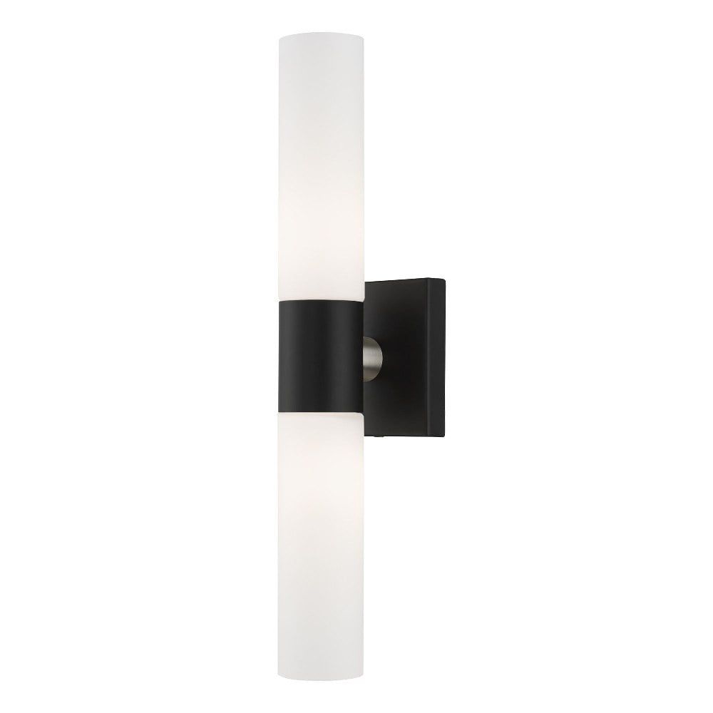 Aero Sleek Black Cylinder Vanity Sconce with Etched Opal Glass