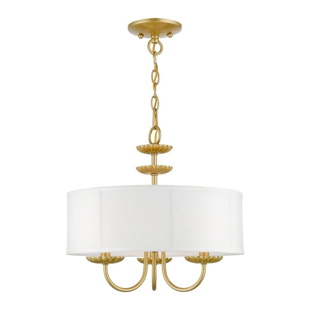 Mini Soft Gold Brass Drum Pendant Chandelier with Off-White Shade