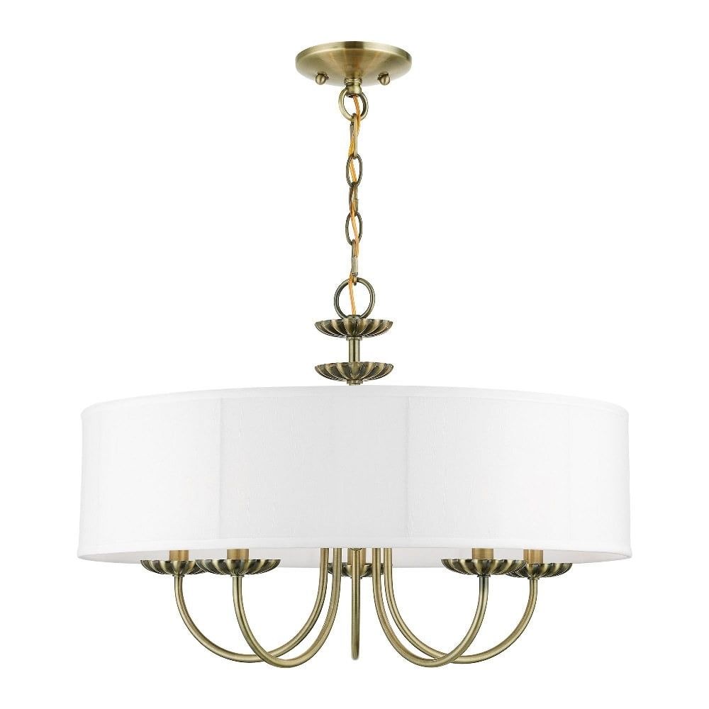 Brookdale Antique Brass 5-Light Drum Pendant Chandelier with Dual Fabric Shade