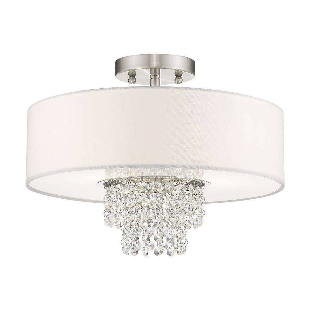 Carlisle Brushed Nickel 3-Light Semi-Flush Mount with Crystal Accents