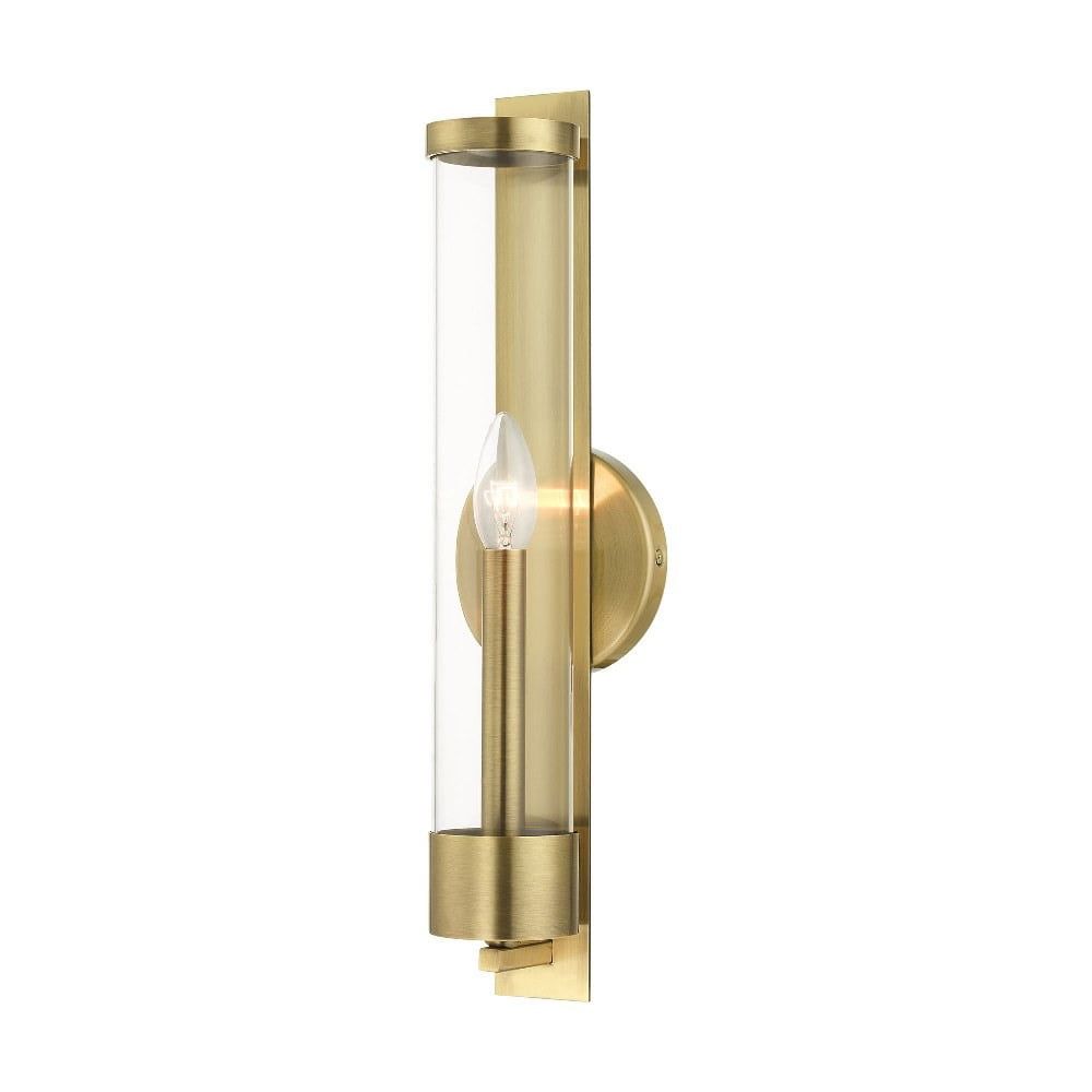 Antique Brass Dimmable Wall Sconce with Clear Glass Shade