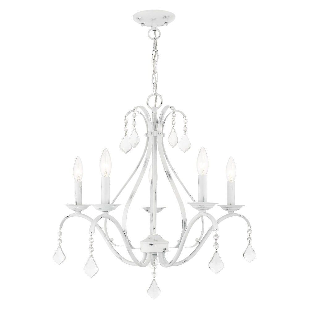 Antique White and Crystal 5-Light Chandelier