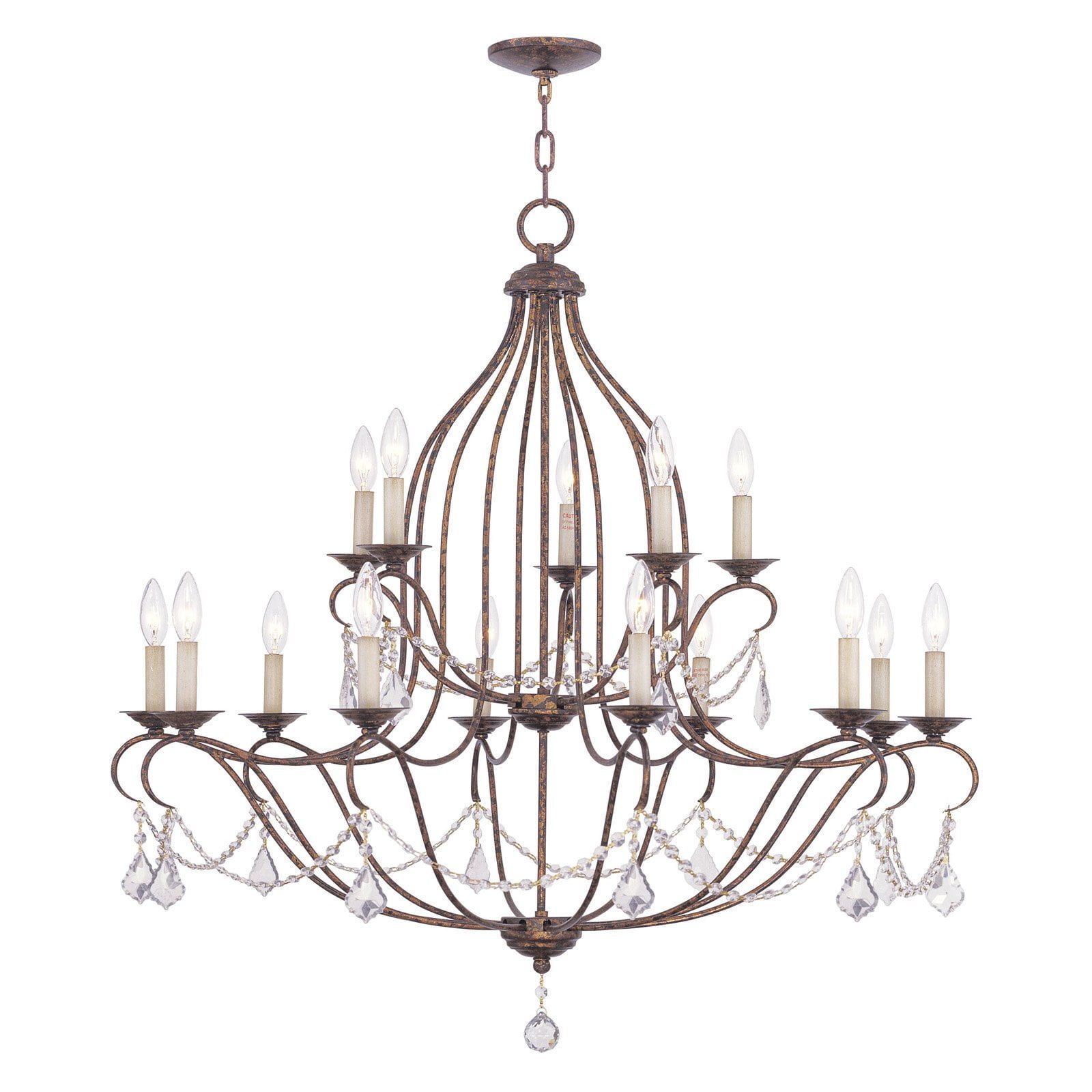 Chesterfield 15-Light Crystal Cascade Chandelier in Venetian Golden Bronze