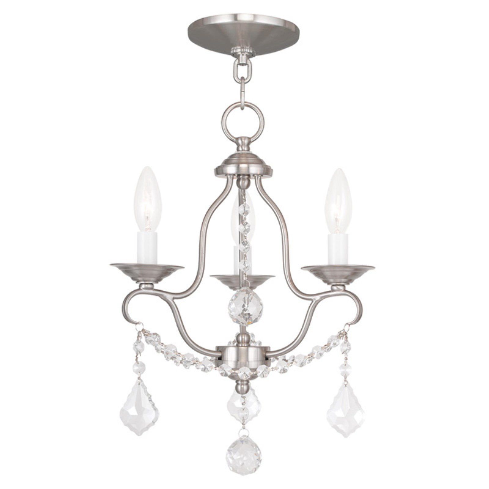 Elegant Brushed Nickel 3-Light Mini Chandelier with Crystal Accents