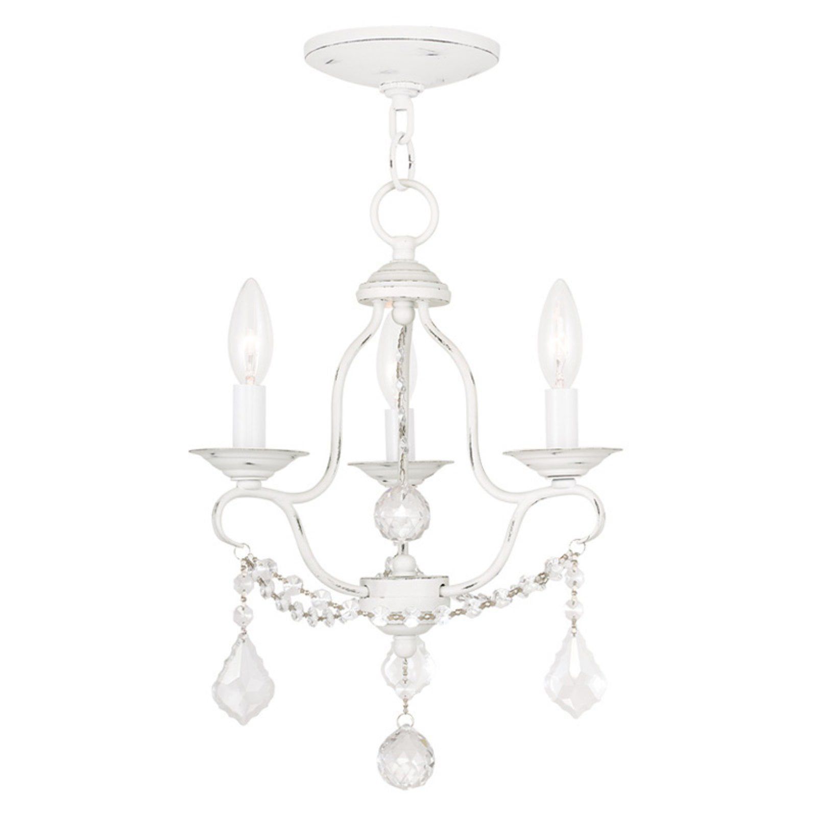 Antique White Mini 3-Light Candle Chandelier