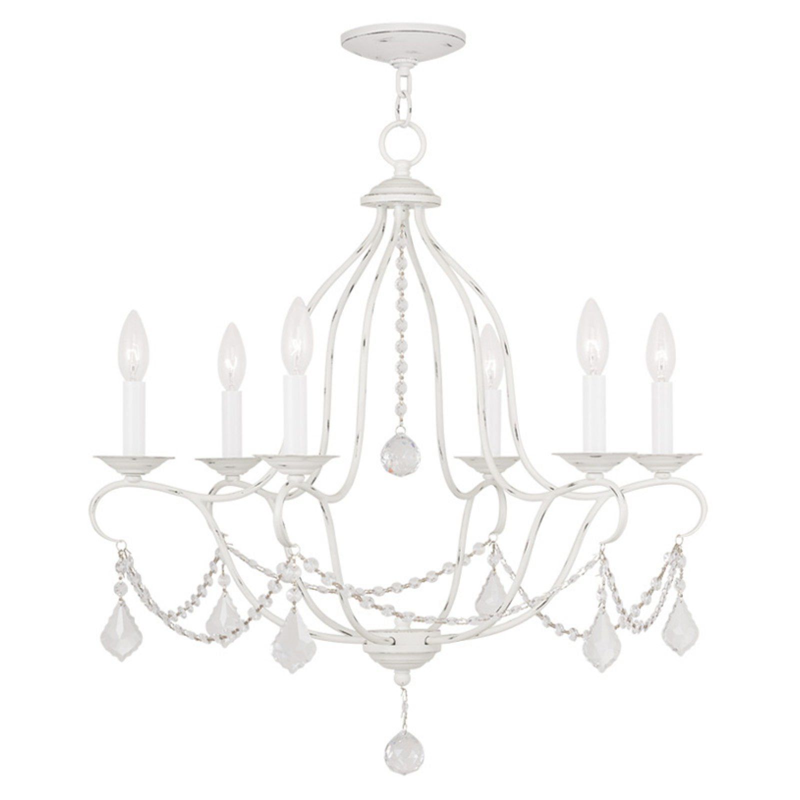 Antique White Crystal 6-Light Steel Chandelier