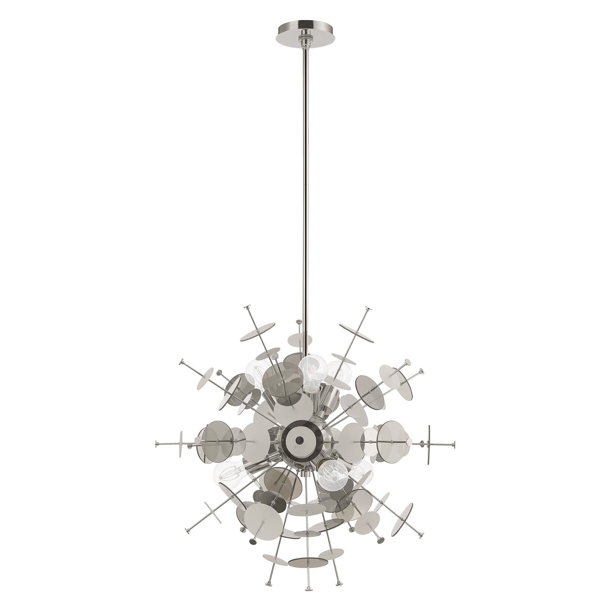 Polished Chrome 6-Light Globe Pendant with Geometric Glass Discs