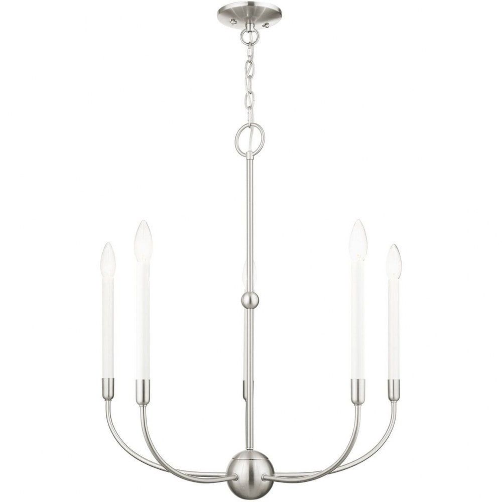 24" Brushed Nickel Crystal 5-Light Candelabra Chandelier