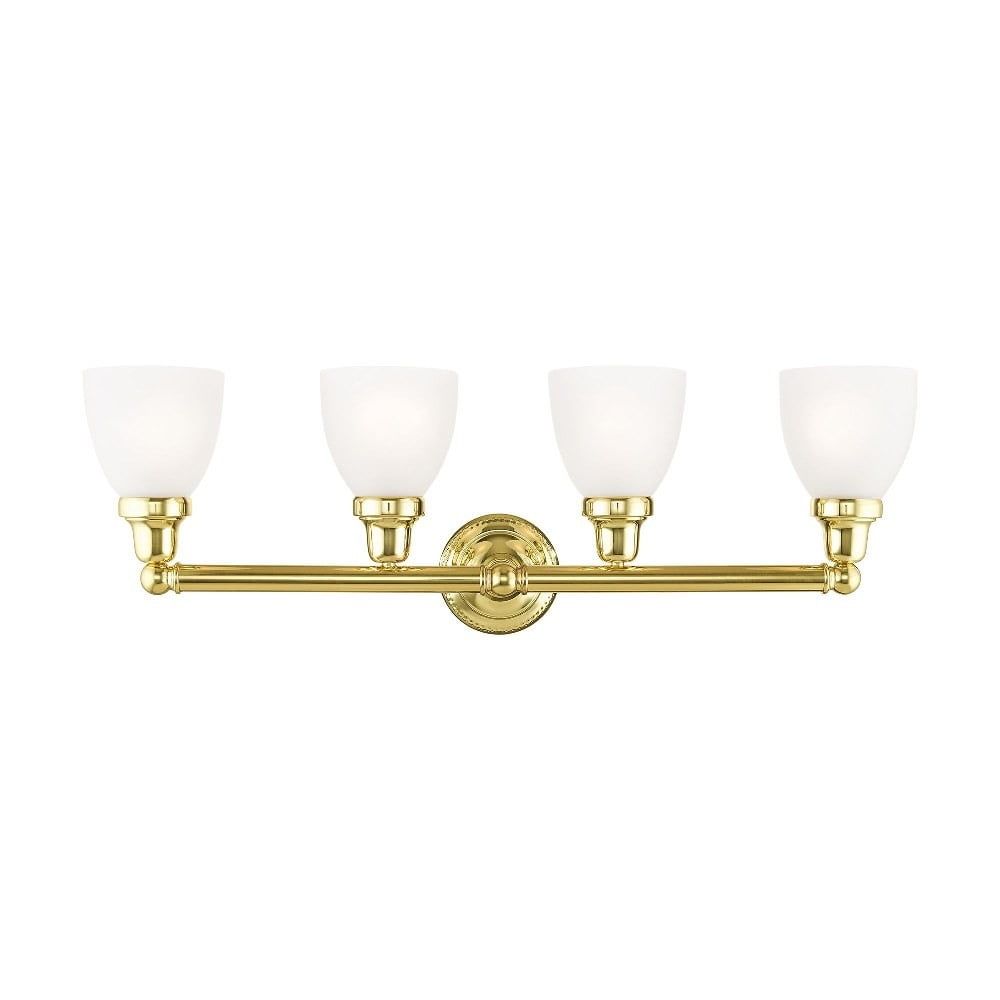 Elegant Polished Brass 4-Light Vanity with Satin Opal White Glass