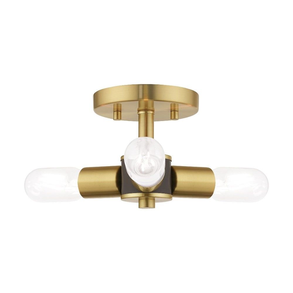 Copenhagen Satin Brass 13.5" Semi-Flush Mount Industrial Ceiling Light