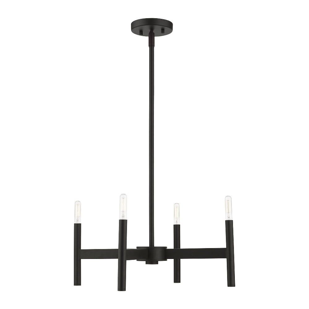 Black Steel 4-Light Mini Chandelier with Exposed Bulbs