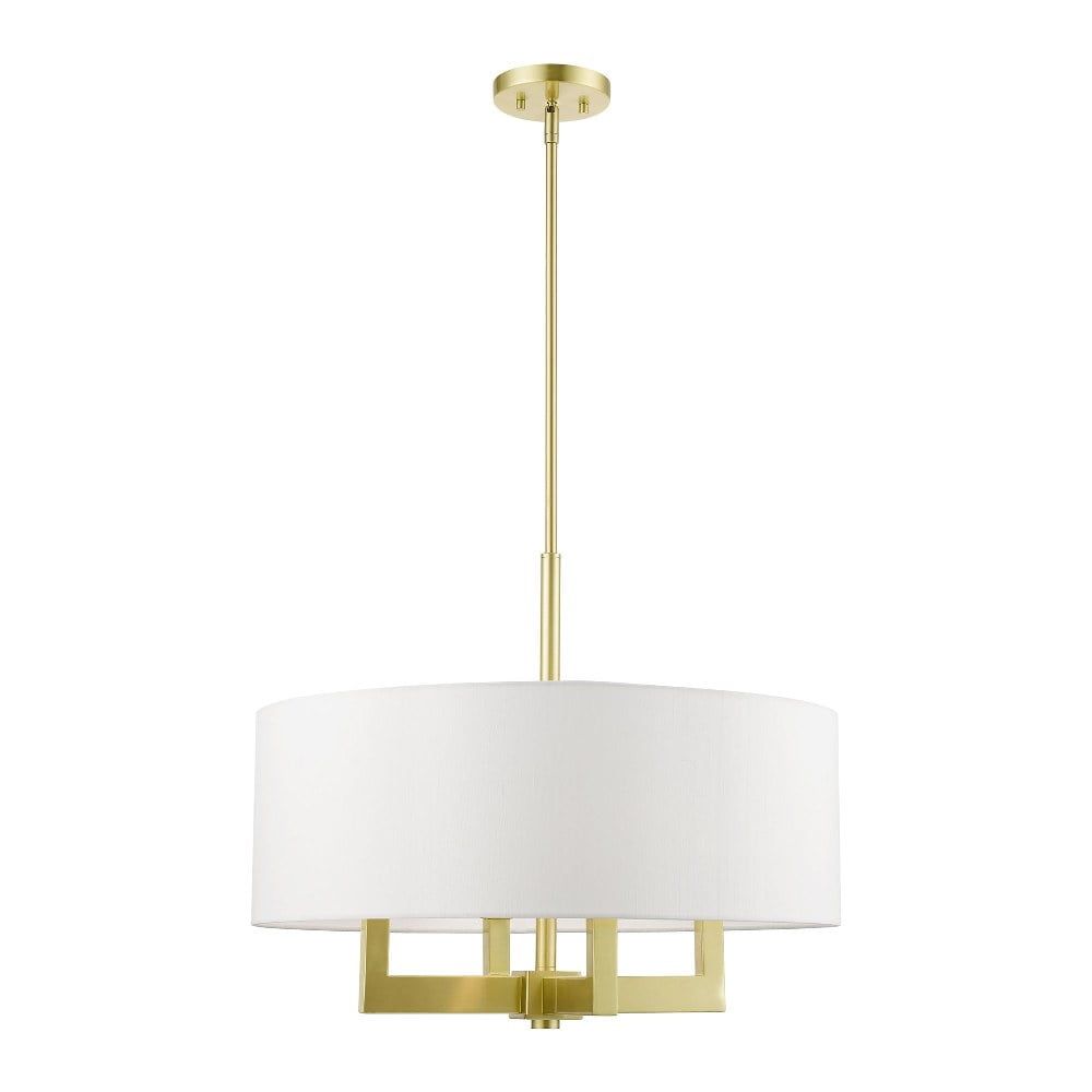 Cresthaven Satin Brass 4-Light Chandelier with Off-White Fabric Shade