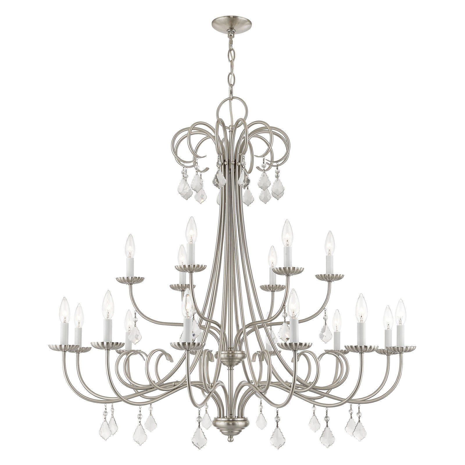 Elegant Brushed Nickel 18-Light Chandelier with Crystal Accents