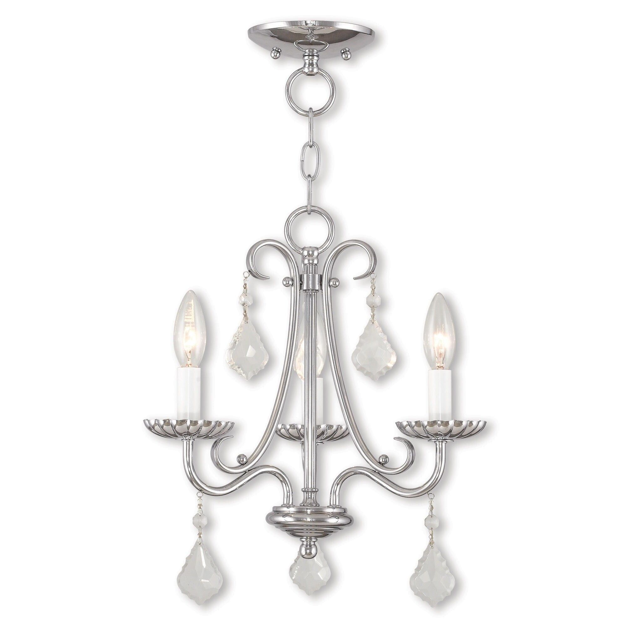 Polished Chrome Mini Chandelier with Teardrop Crystals