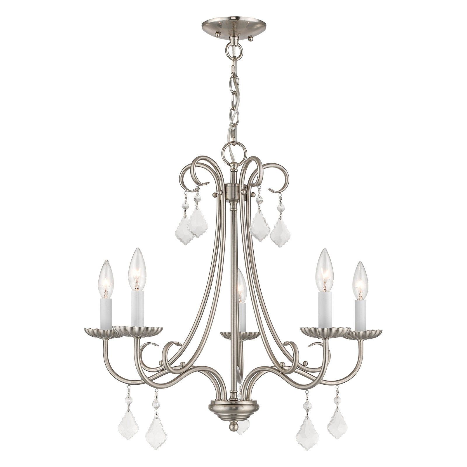 Elegant Brushed Nickel 5-Light Chandelier with Crystal Teardrops