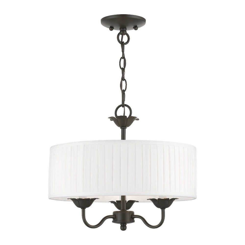 Edinburgh English Bronze 3-Light Drum Pendant with Off-White Shade