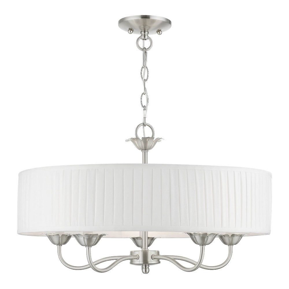 Edinburgh Transitional 5-Light Brushed Nickel Drum Pendant with Pleated Shade