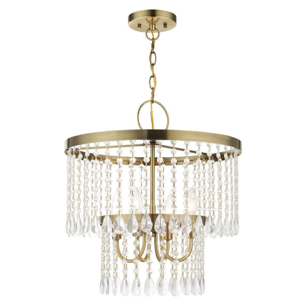 Antique Brass Crystal Drum Chandelier Light