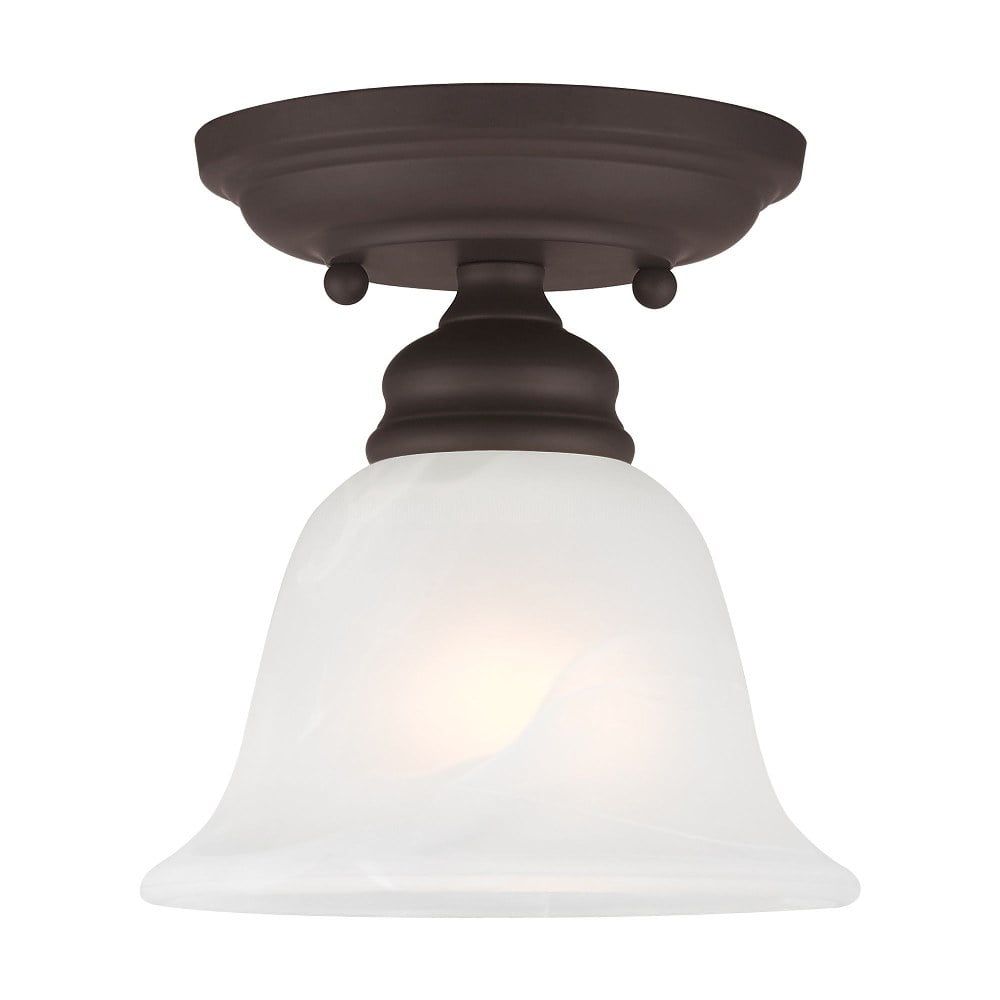 Essex Bronze 1-Light Flush Mount with White Alabaster Glass