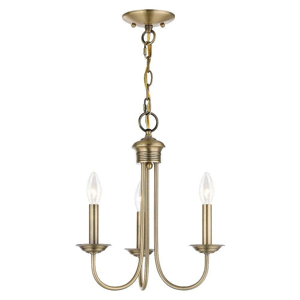 Estate Antique Brass 3-Light Mini Chandelier with Candelabra Bulbs