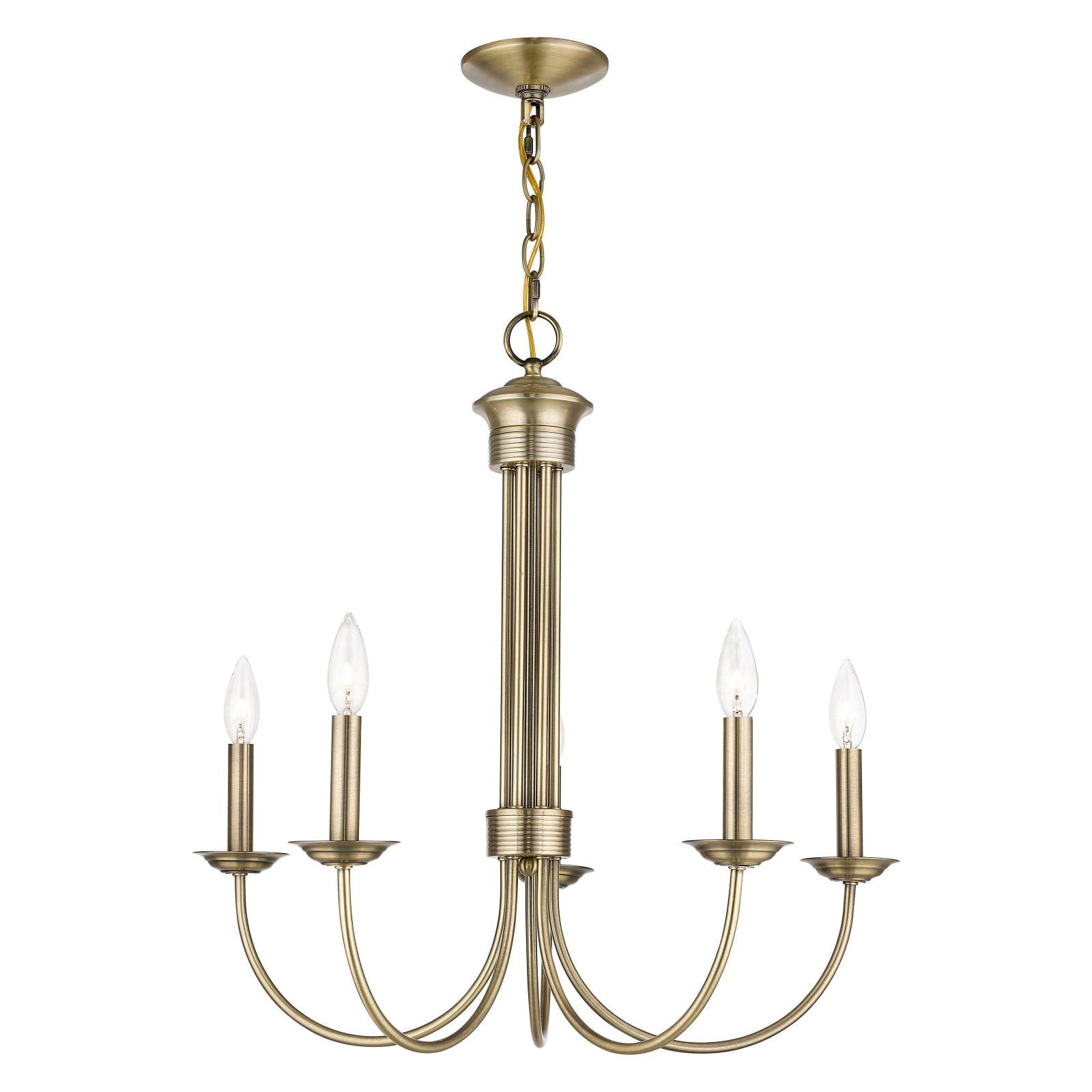 Estate Antique Brass 5-Light Candelabra Chandelier