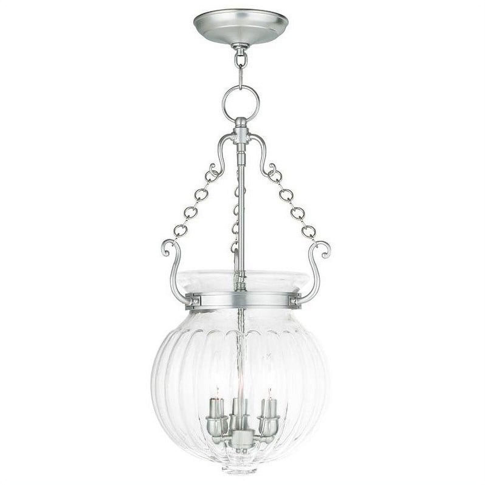 Brushed Nickel 3-Light Pendant with Clear Melon Glass