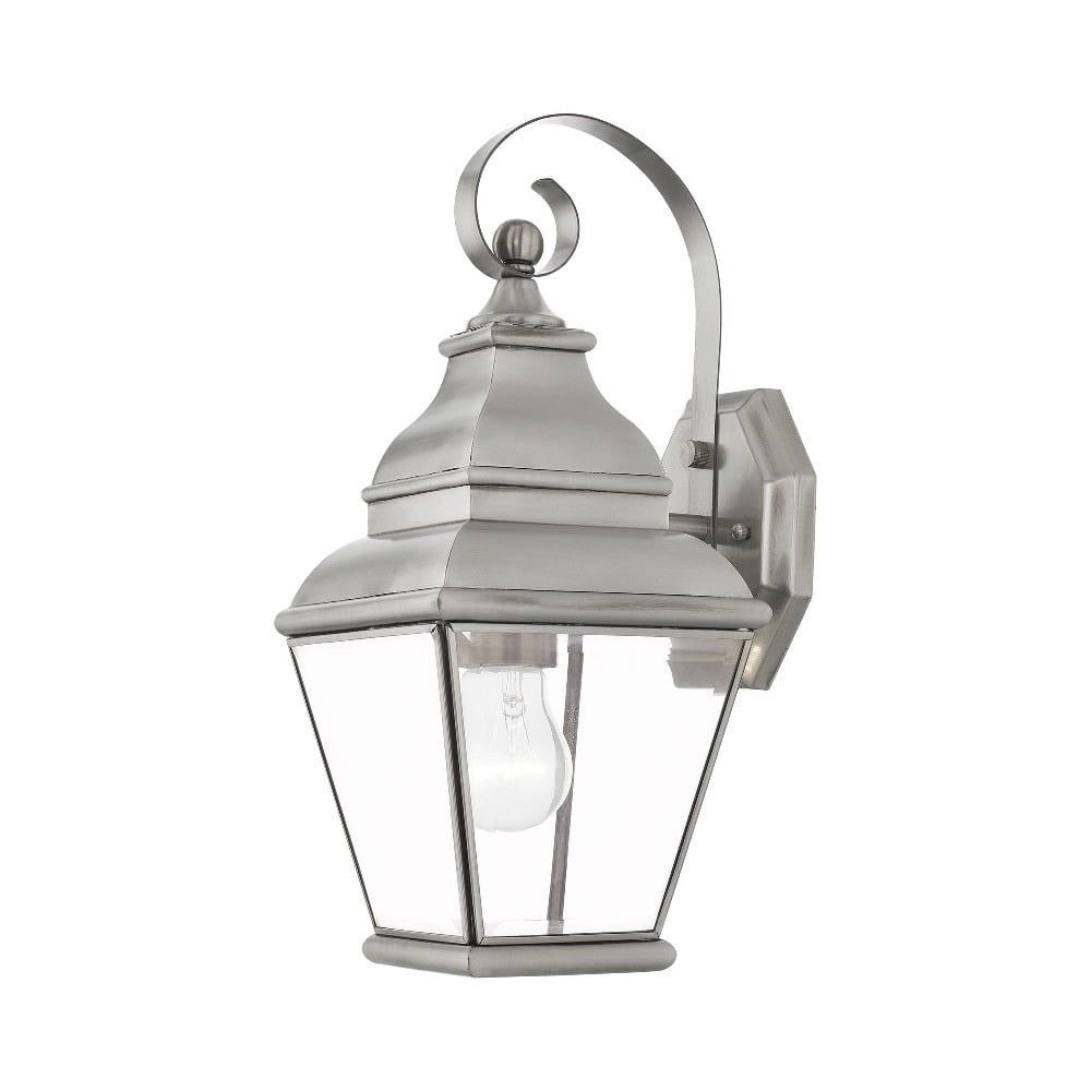 Brushed Nickel Outdoor Wall Lantern with Clear Glass