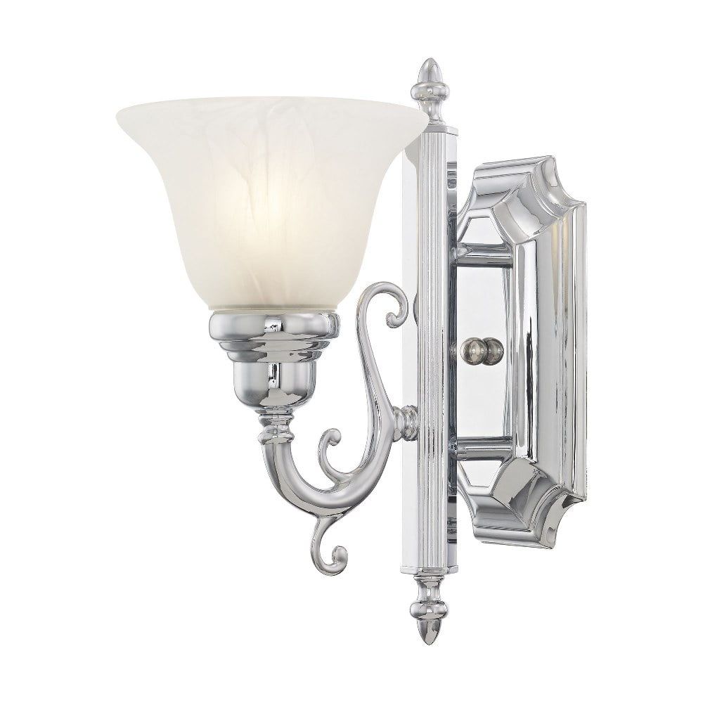 French Regency Polished Chrome 1-Light Bath Vanity with White Alabaster Glass