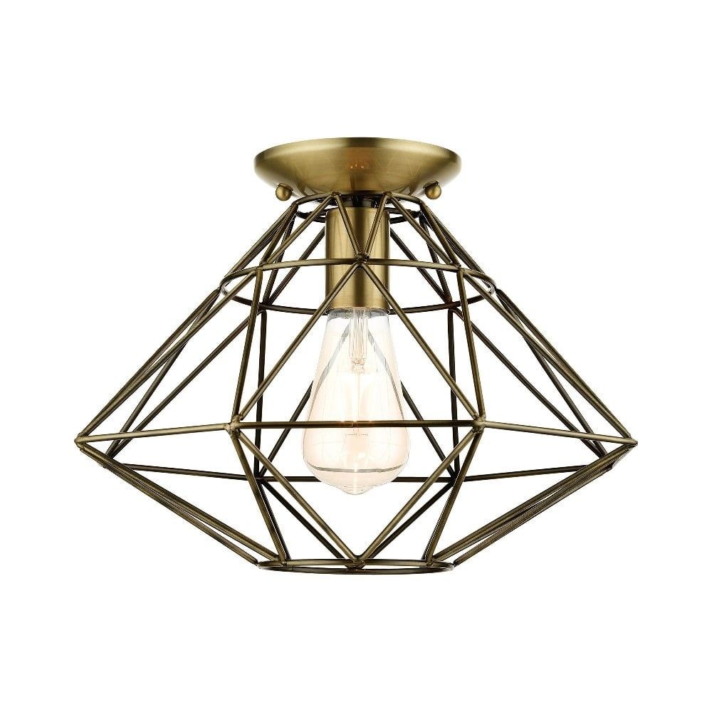 Antique Brass Geometric 1-Light Flush Mount Ceiling Fixture