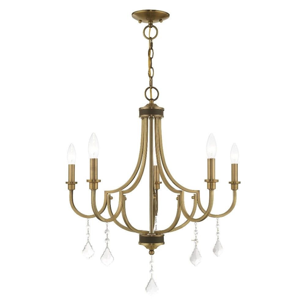 Antique Brass 5-Light Mini Crystal Chandelier