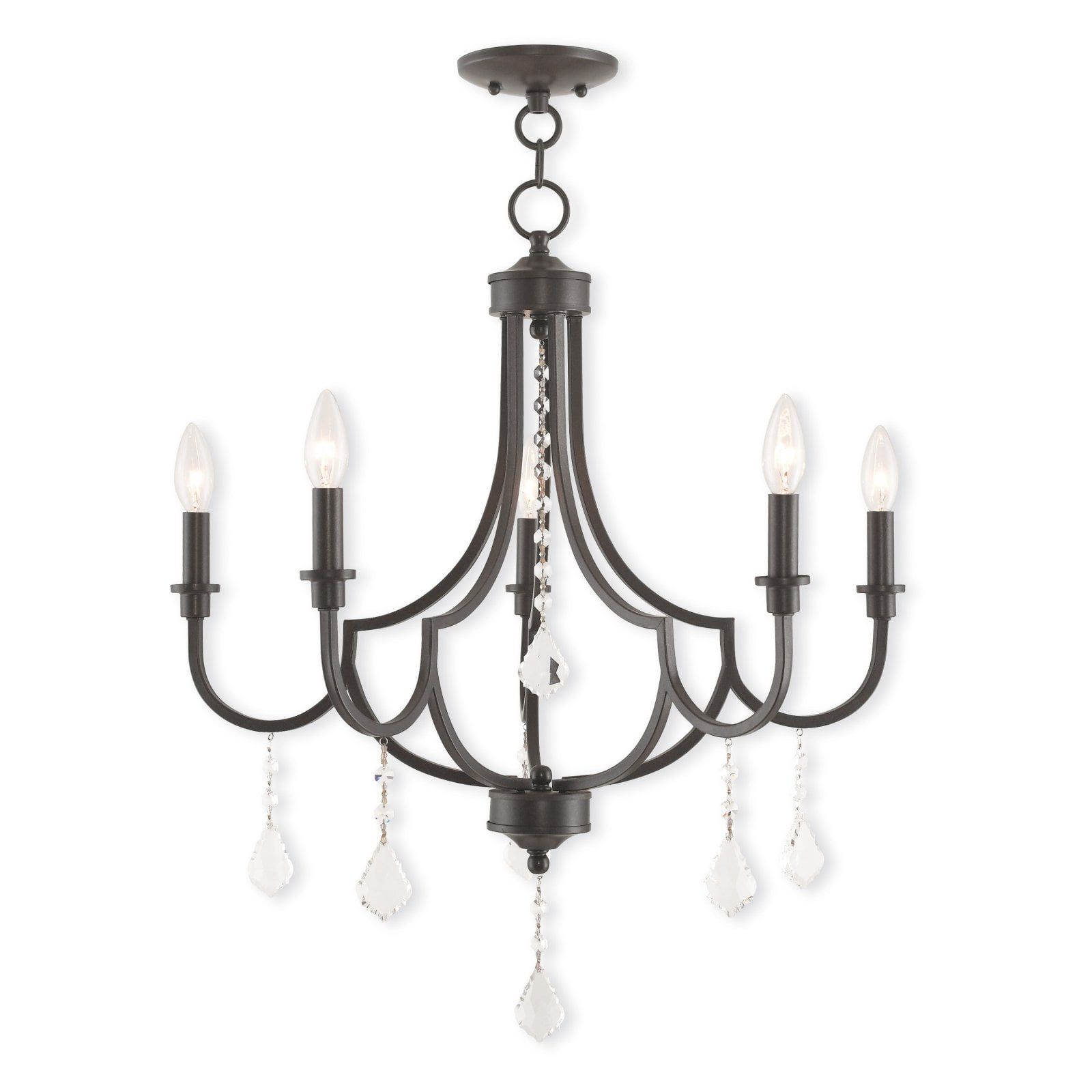 Mini English Bronze 5-Light Crystal Chandelier with Candelabra Bulbs