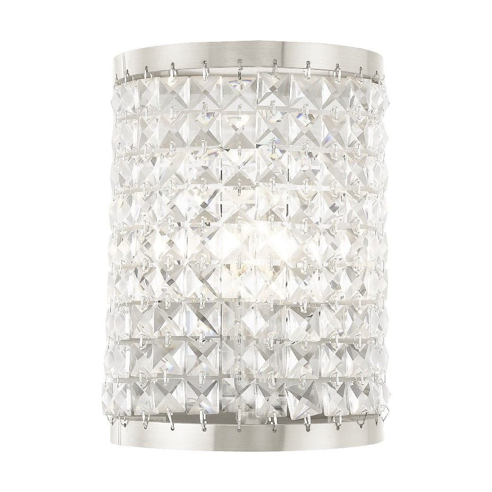 Brushed Nickel 1-Light Sconce with Clear Crystal Shade