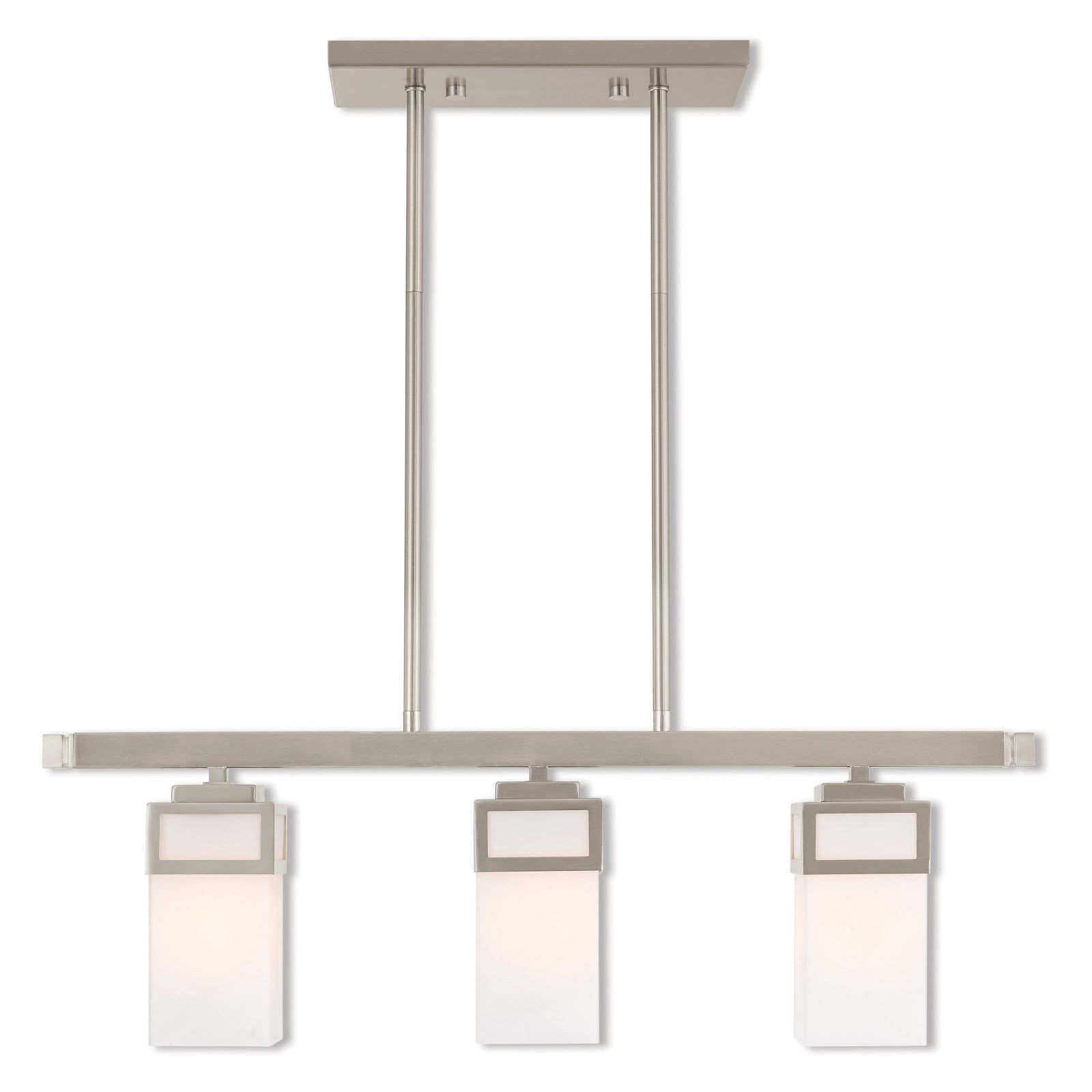 Harding Brushed Nickel 3-Light Linear Chandelier with Satin Opal White Glass