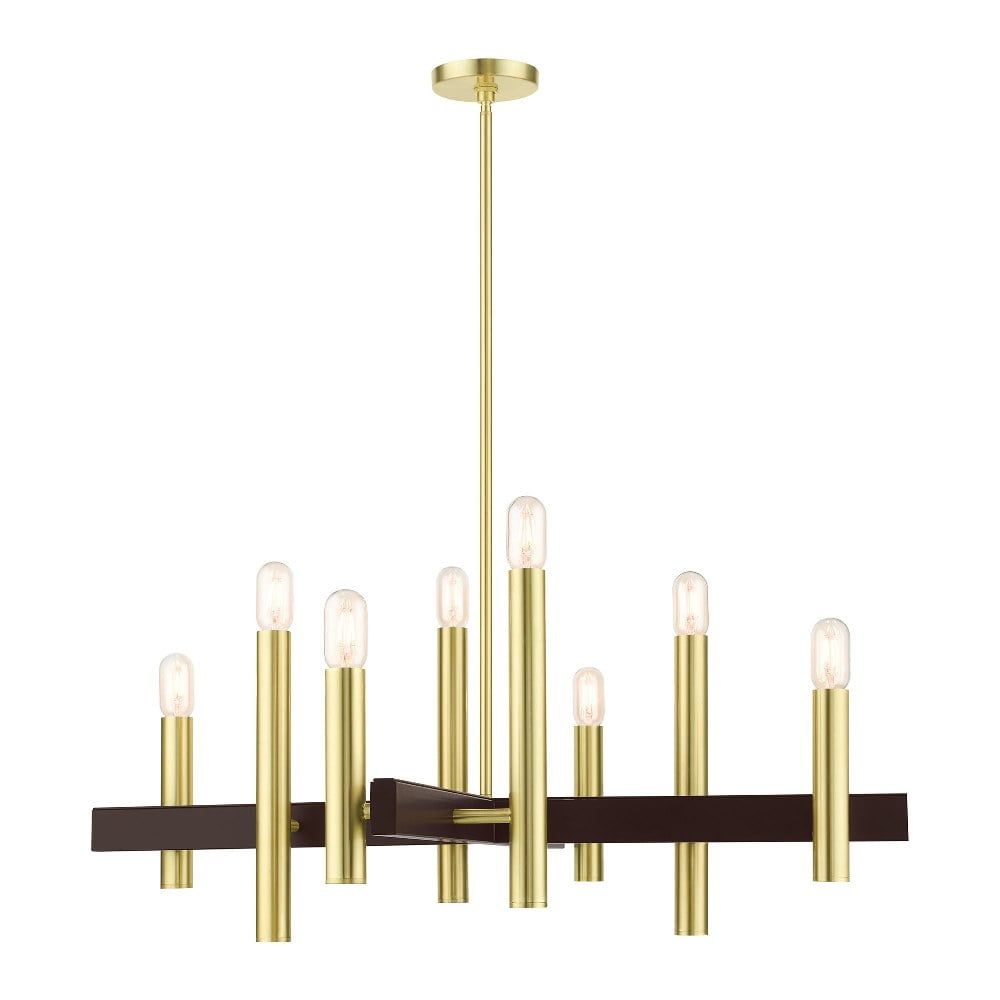 Helsinki Satin Brass Exposed Bulb 8-Light Mid-Century Modern Chandelier