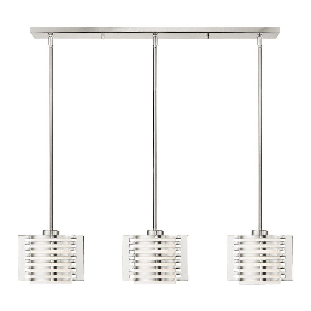 Sleek Brushed Nickel 3-Light Linear Pendant with Satin Opal White Glass