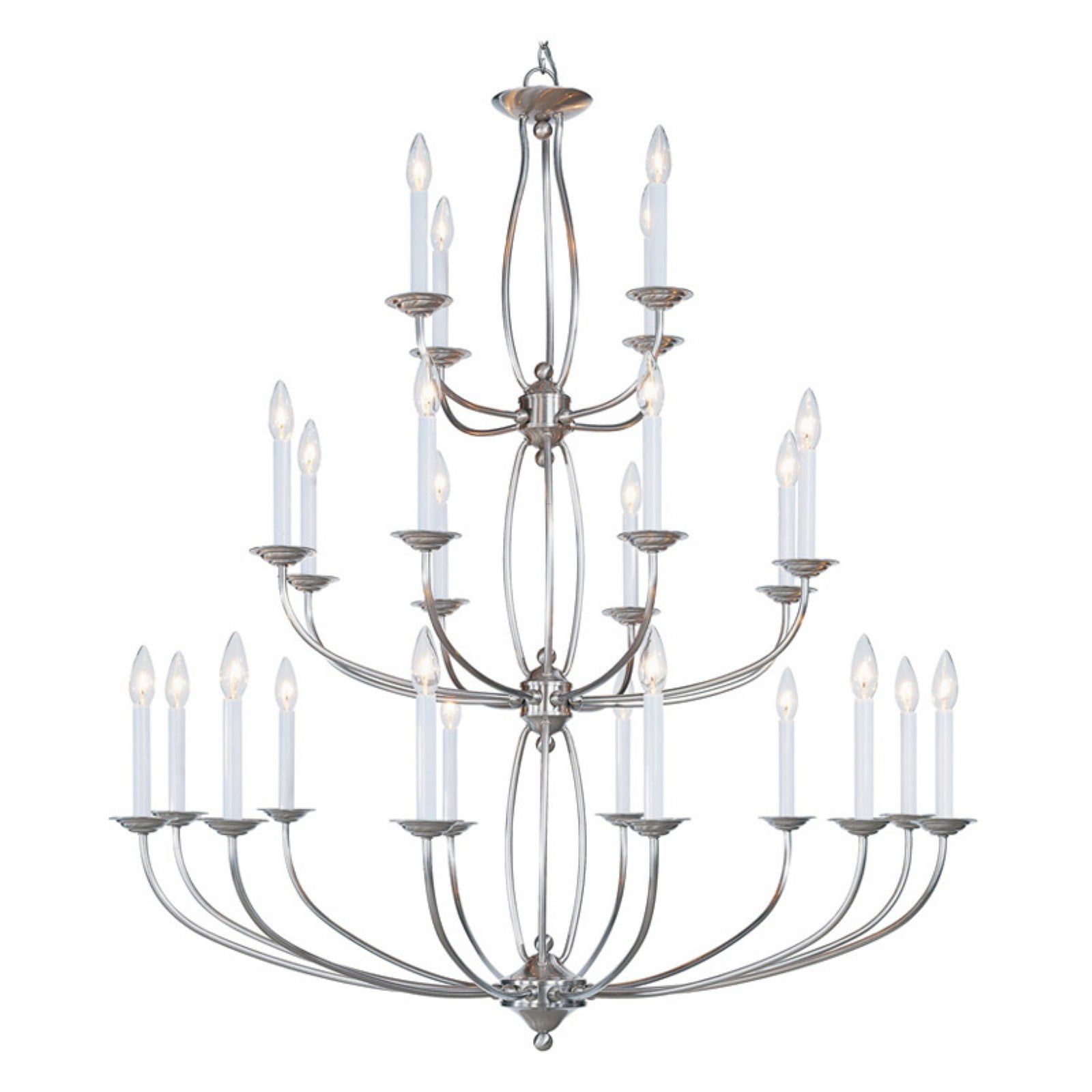 Elegant Brushed Nickel 24-Light Candle-Style Chandelier