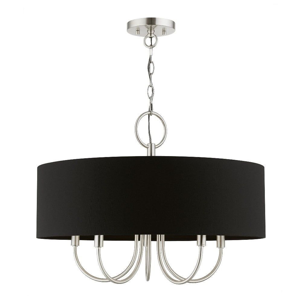 Huntington Brushed Nickel 5-Light Pendant with Black Fabric Shade