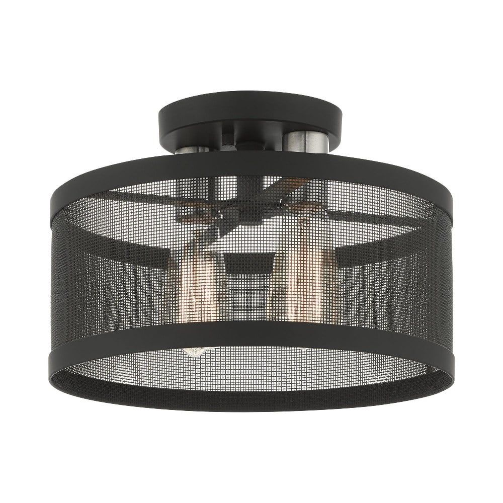 Black and Brushed Nickel 2-Light Drum Semi-Flush Mount