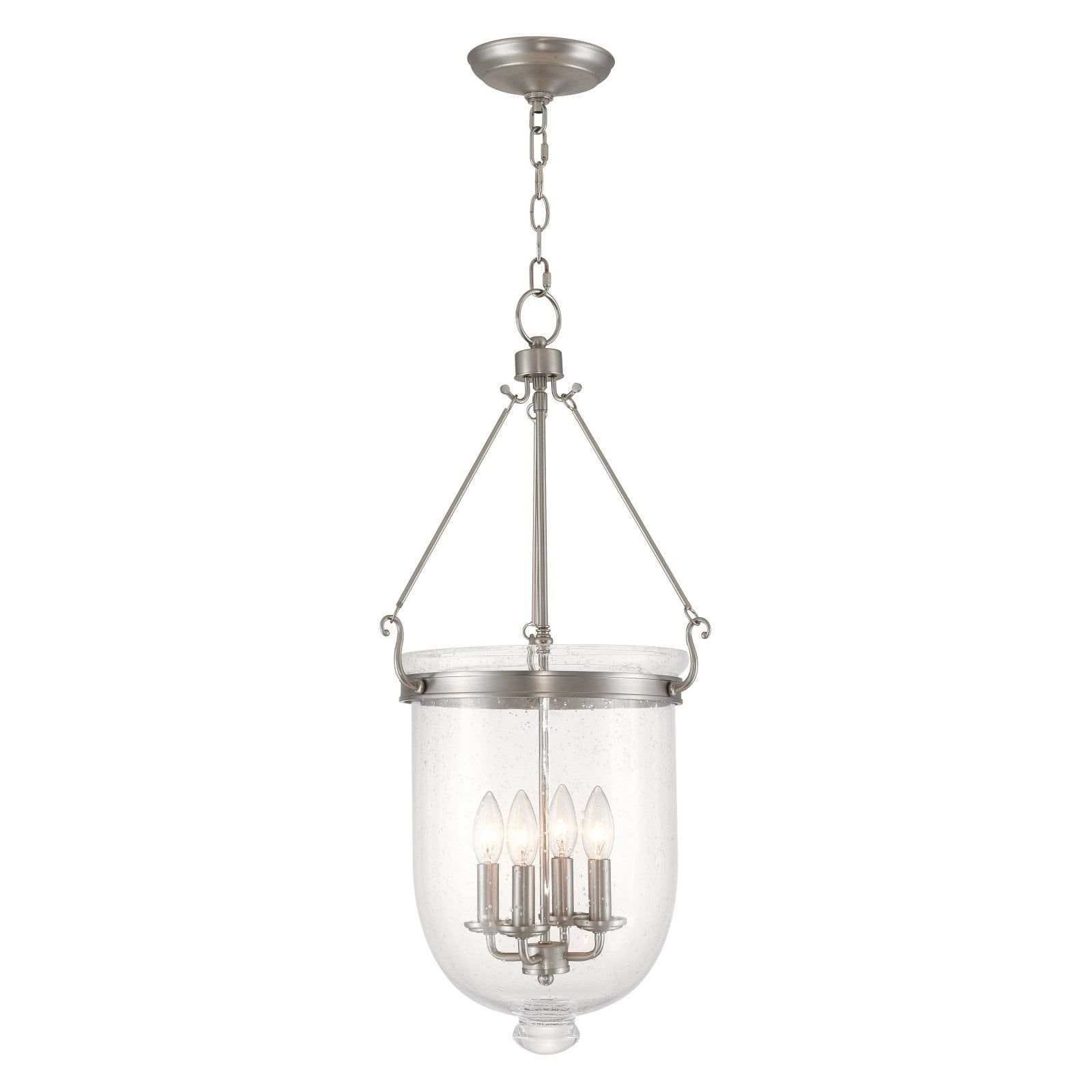 Jefferson Brushed Nickel Seeded Glass 3-Light Chain Lantern